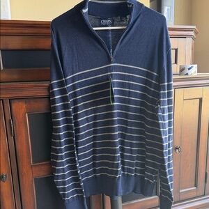 Chaps Men's Sweater with Navy and Gray Stripes
